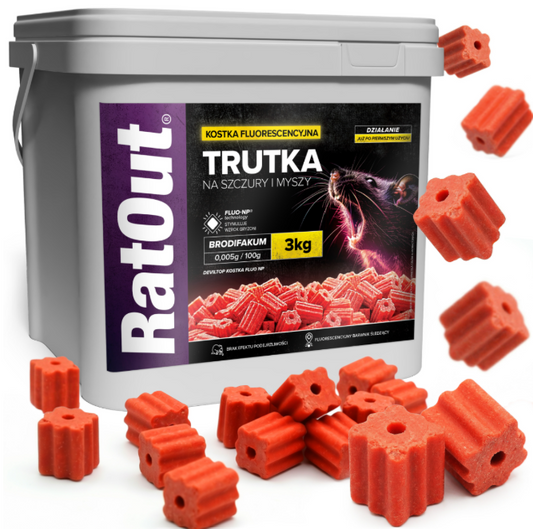 Ratout Brodifacoum-blok (fluorescerend), 3 kg, rood