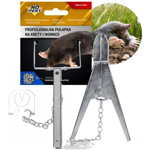 Pułapka na krety, nornice, karczowniki No Pest®. Profesjonalna nożycowa łapka na krety.