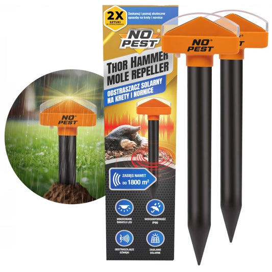 Répulsif solaire pour taupes et campagnols, 1800 m² No Pest® Thor Hammer Repeller, 2 pièces