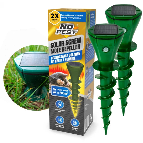 Solarer Maulwurf- und Wühlmausschreck 600 m² No Pest® Solar Screw Mole Repeller 2 Stk.