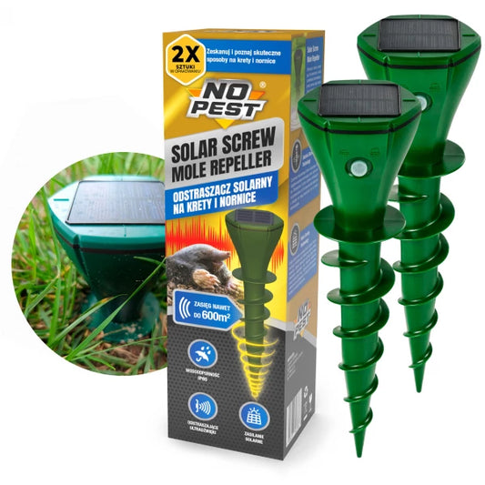 Répulsif solaire pour taupes et campagnols, 600 m² No Pest® Solar Screw Mole Repeller, 2 pièces