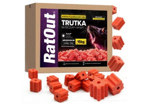 Trutka na gryzonie, szczury, myszy, kostka fluorescencyjna brodifakum RatOut® karton 15 kg