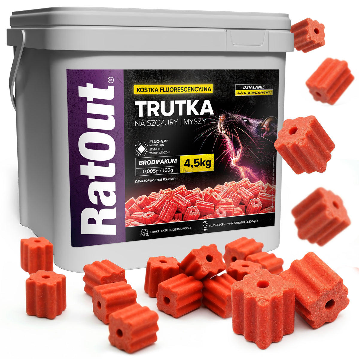 RatOut ratten- en muizengif fluorescerende lokaasblokken 4,5 kg