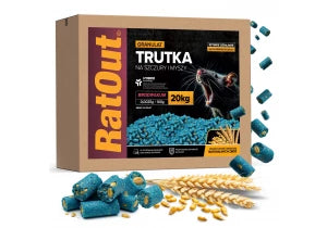 Trutka na szczury, myszy, gryzonie, granulat, pellet brodifakum RatOut® karton 20 kg